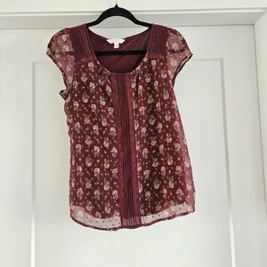 LC Lauren Conrad Burgundy Floral Blouse